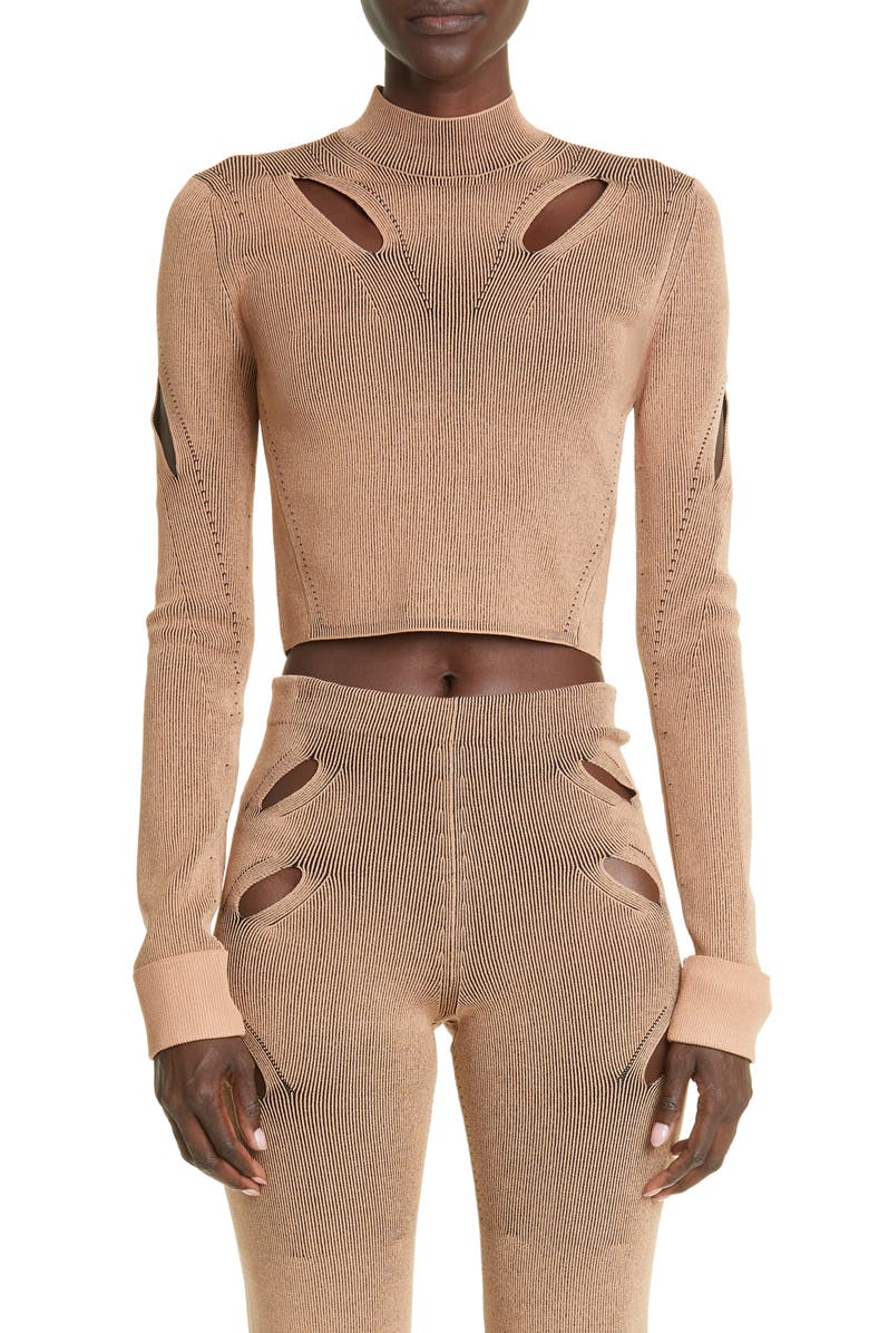 Dion Lee Lock Slit Cutout Rib Sweater, Main, color, Camel/ Black