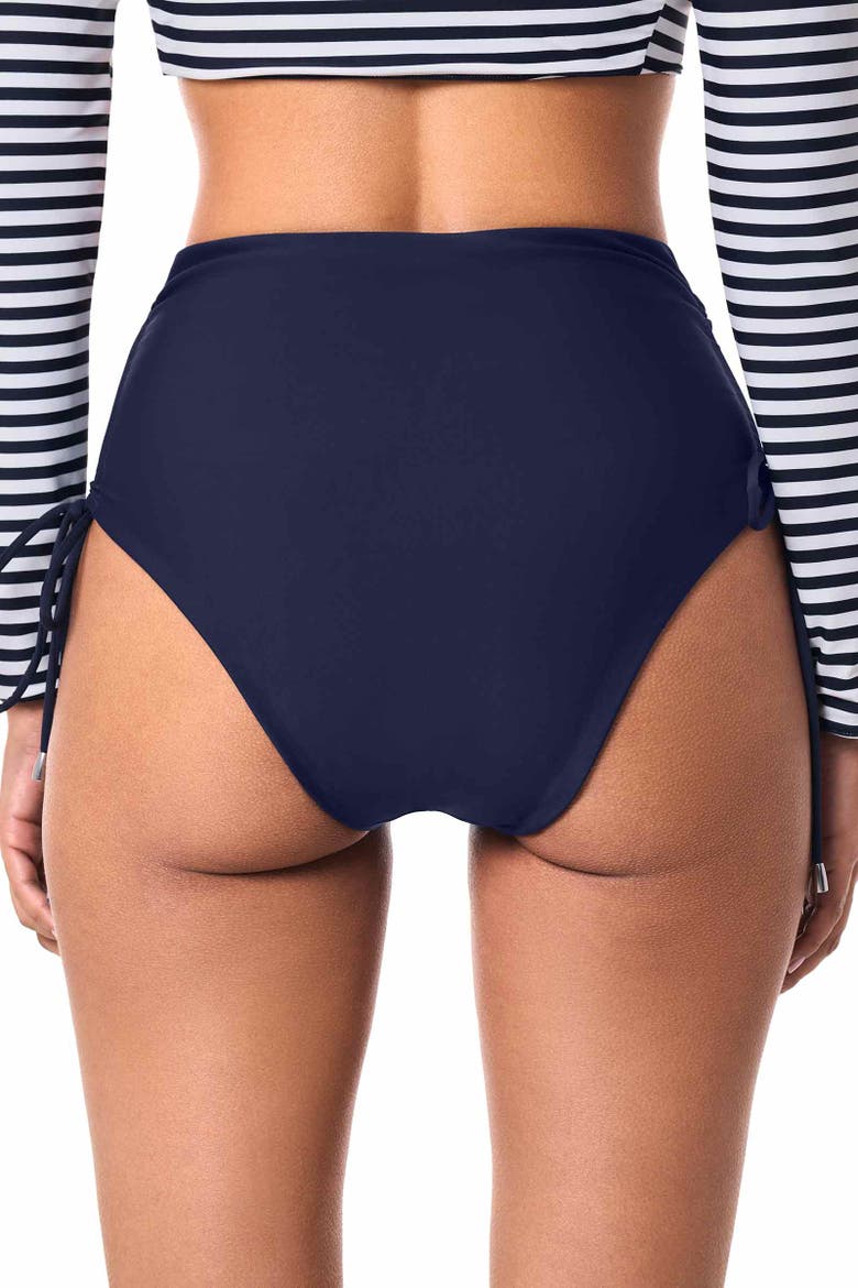 Women's Myrtle Reversible Ruche Swim Bottoms, UPF 50+ Sun Protection, Alternate, color, Navy Reversible