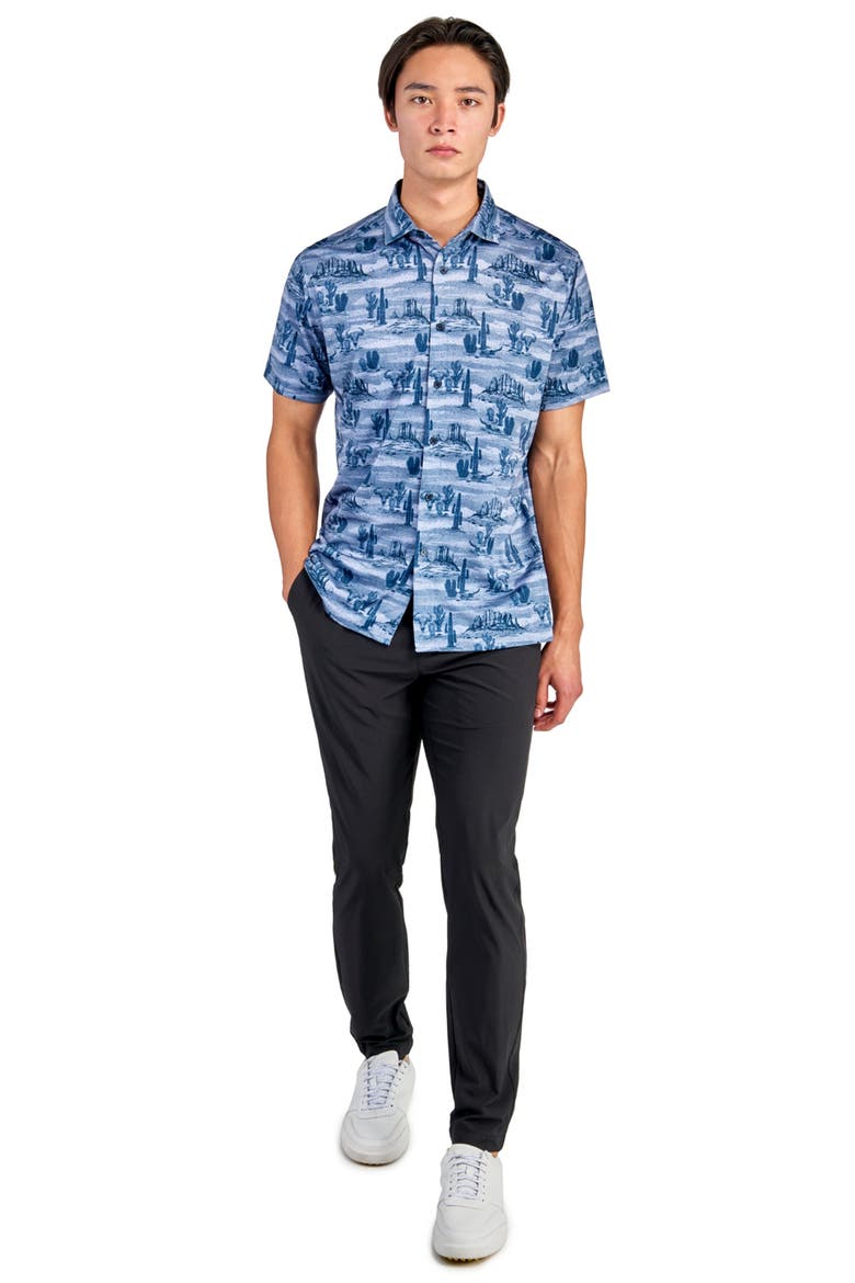 Regular Fit Desert Print Recycled Performance Golf Button-Down Shirt, Alternate, color, SLATE