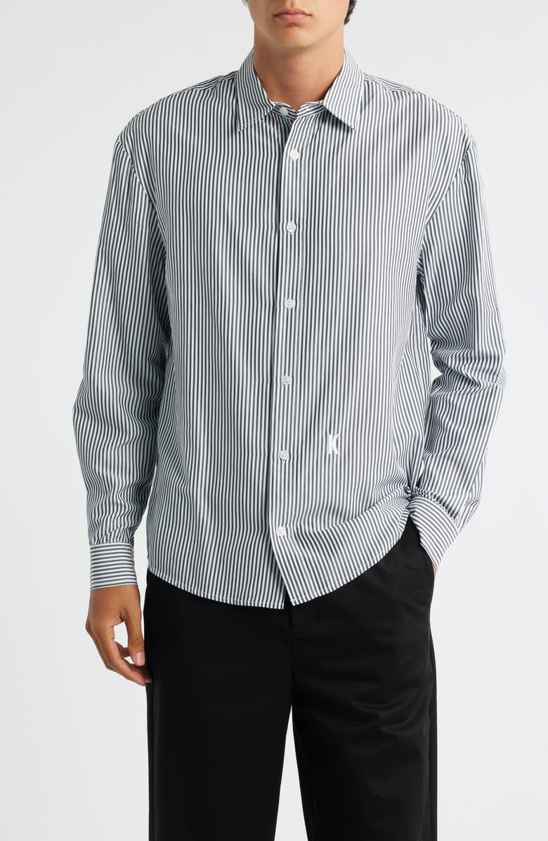 KROST Embroidered Stripe Button-Up Shirt, Main, color, Black