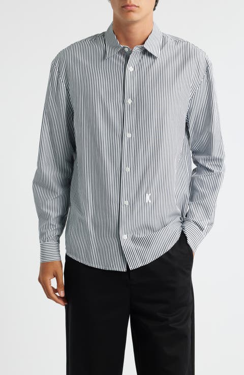 Embroidered Stripe Button-Up Shirt