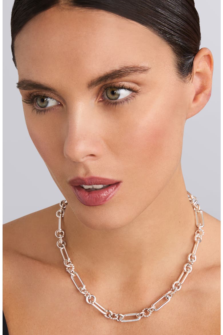Signature Caviar Link Necklace, Alternate, color, SILVER