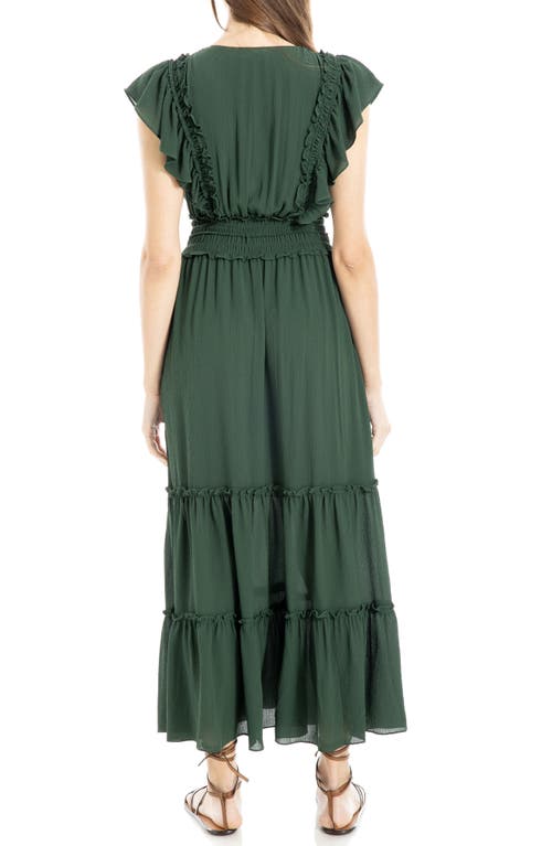 Max Studio Pebble Crepe Flutter Sleeve Maxi Dress In Hunter Green