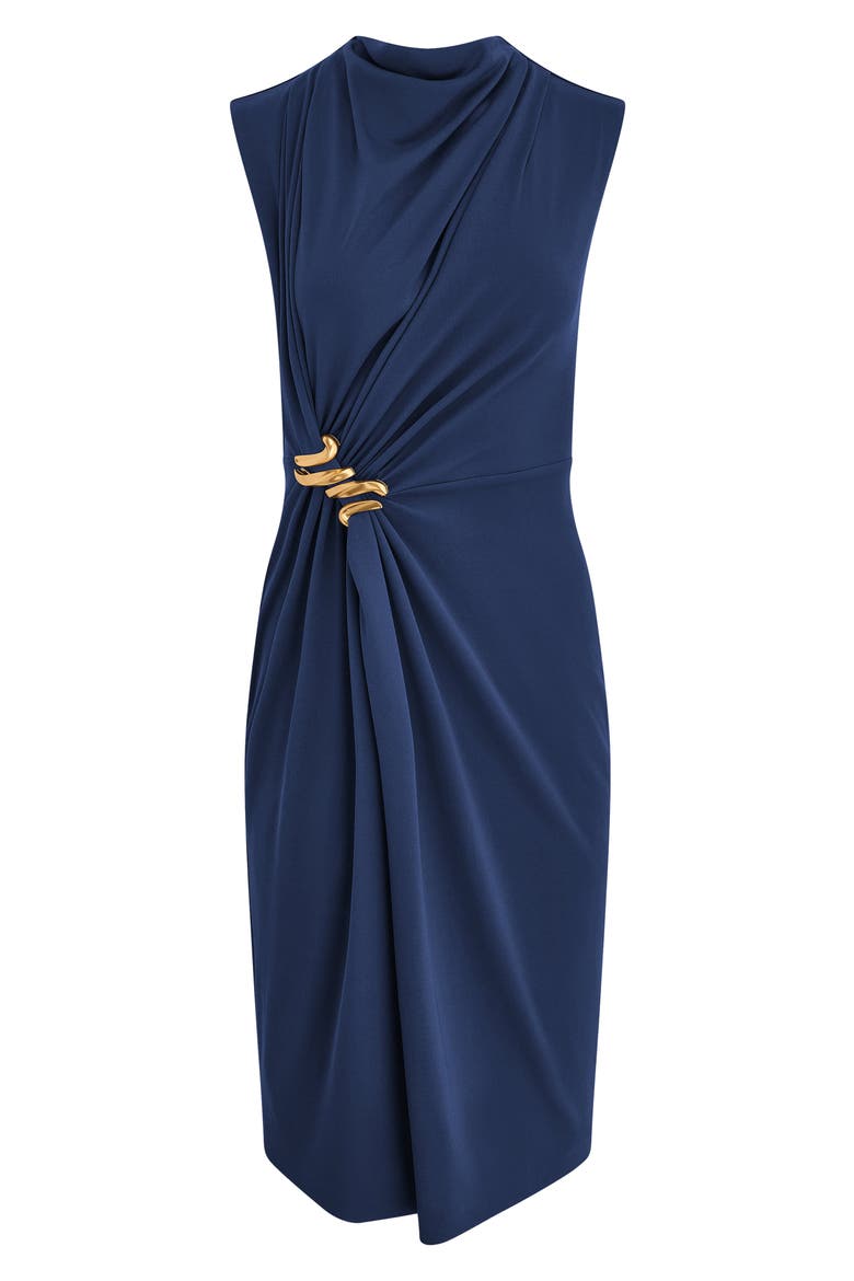 Sleeveless Drape Jersey Midi Sheath Dress, Alternate, color, NIGHT SKY