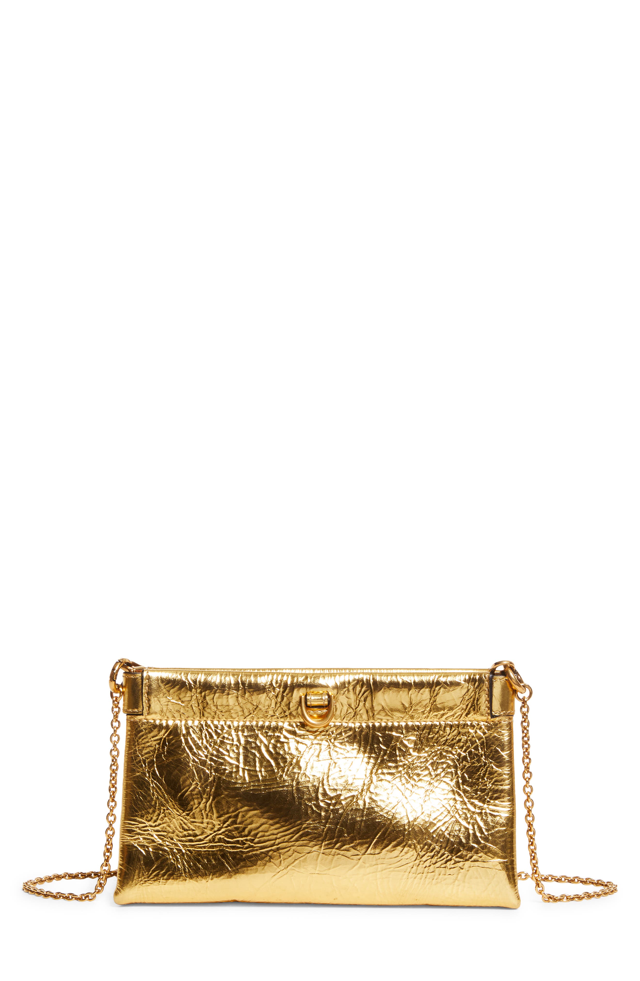 Etro Mini Talk Metallic Leather Clutch, Main, color, Gold