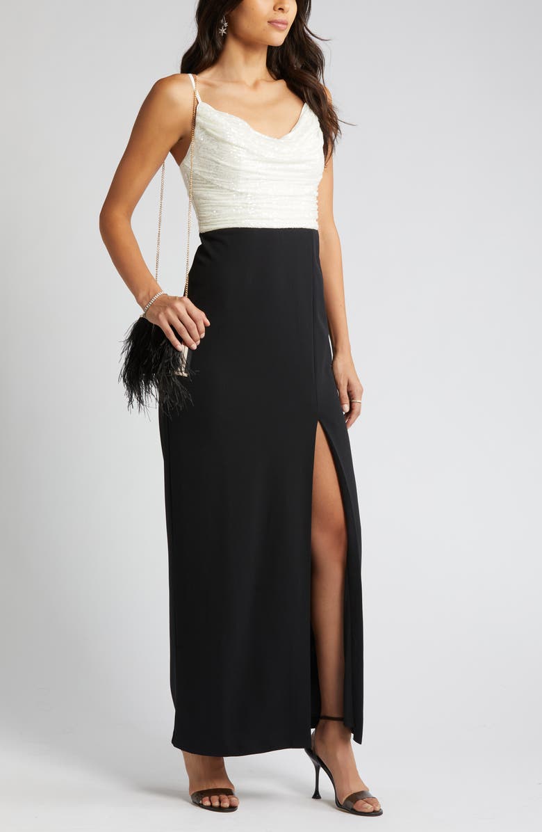 Vince Camuto Sequin Cowl Neck Gown, Main, color, 