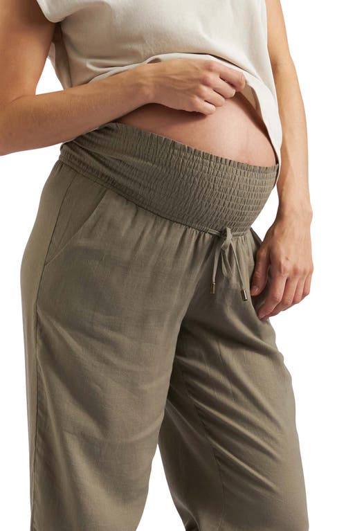 RIPE MATERNITY RIPE MATERNITY INDI SHIRRED LINEN BLEND WIDE LEG MATERNITY PANTS