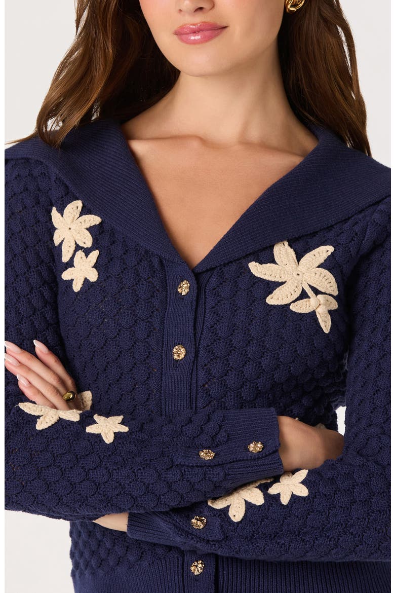 Analissa Floral Appliqué Cardigan, Alternate, color, NAVY