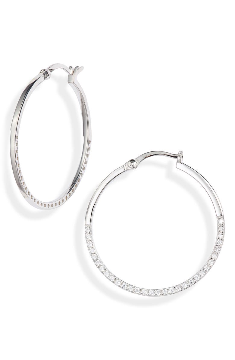 Argento Vivo Sterling Silver Argento Vivo Half Pavé Hoop Earrings, Main, color, 