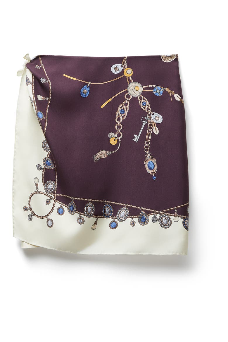 Stolen Jewels Trompe l'Oeil Print Silk Twill Skirt, Alternate, color, BURGUNDY WHITE GOLD
