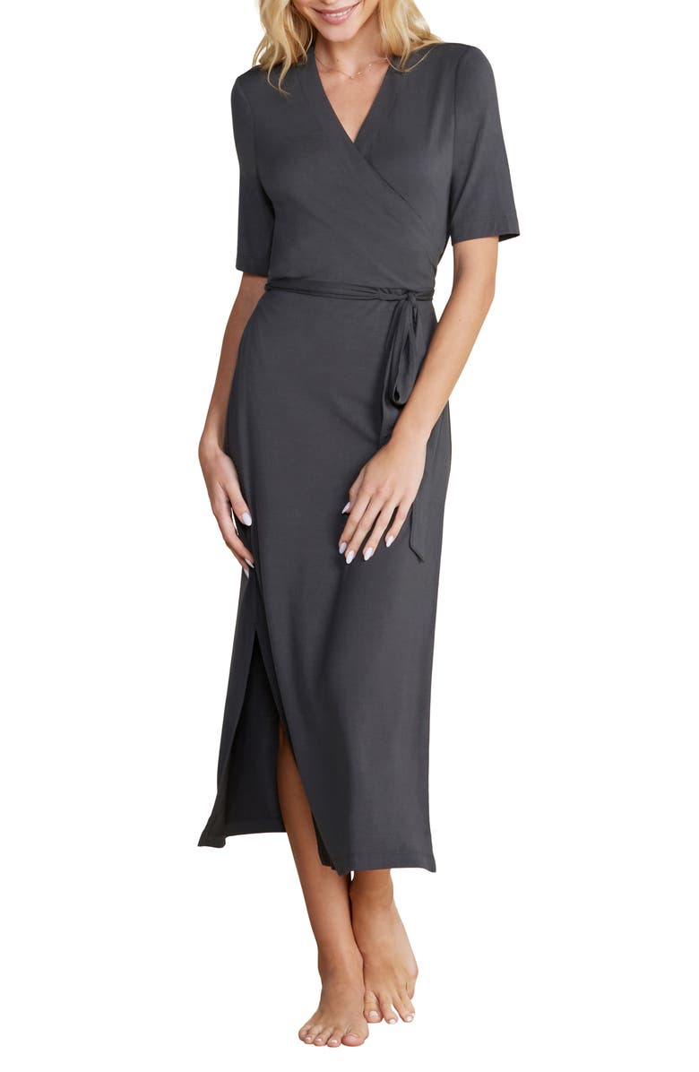 Barefoot Dreams<sup>®</sup> Luxe Milk Jersey<sup>®</sup> Three-Quarter Sleeves Wrap Dress, Main, color, 