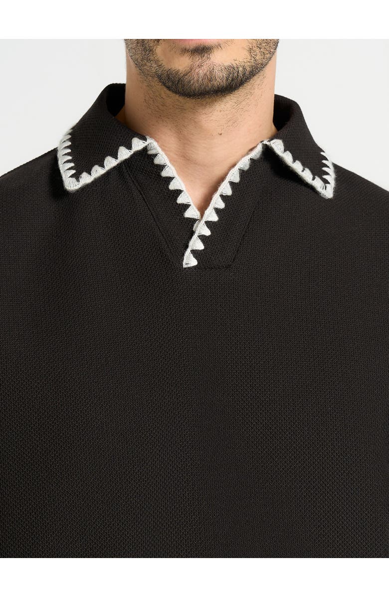 Manière De Voir Lenny Boxy Polo Shirt With Whipstitch Detail, Alternate, color, 