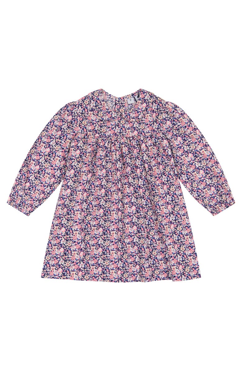 Busy Bees Ginny Girls Peter Pan Collar Dress Mini Pink Navy Floral, Main, color, Pink Navy Floral