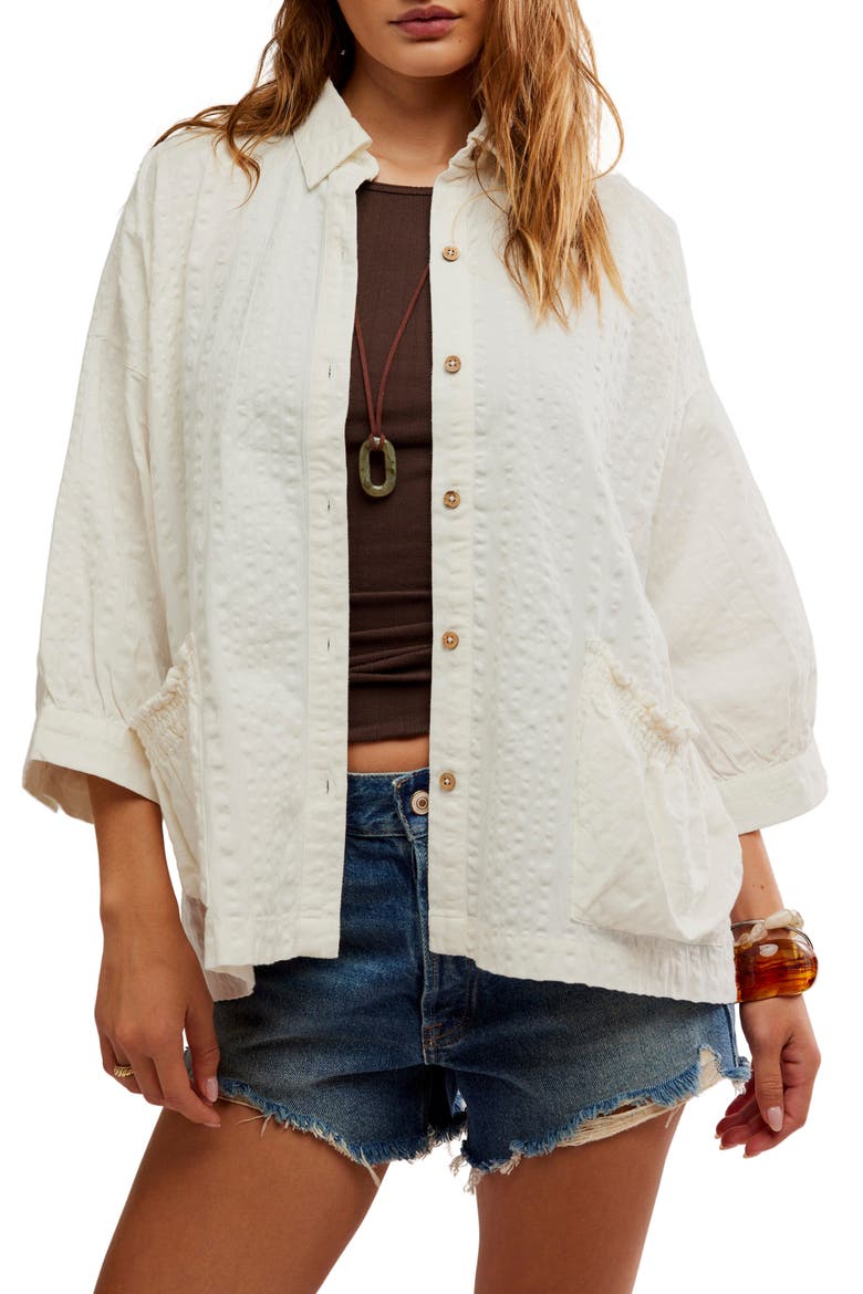 Just Like Me Relaxed Fit Cotton Seersucker Button-Up Shirt, Main, color, COCONUT MILK