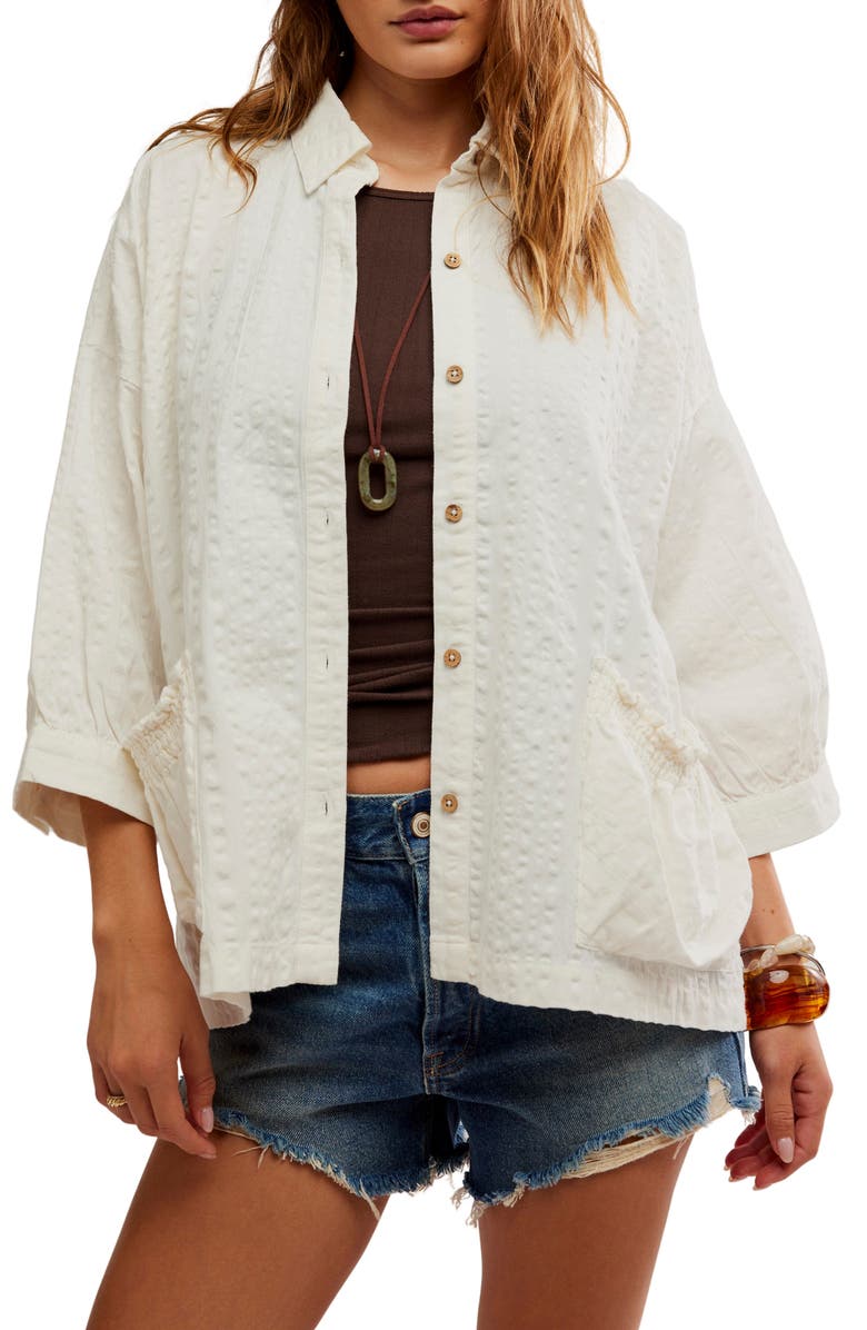 Free People Just Like Me Relaxed Fit Cotton Seersucker Button-Up Shirt, Main, color, Coconut Milk