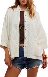 Free People Just Like Me Relaxed Fit Cotton Seersucker Button-Up Shirt