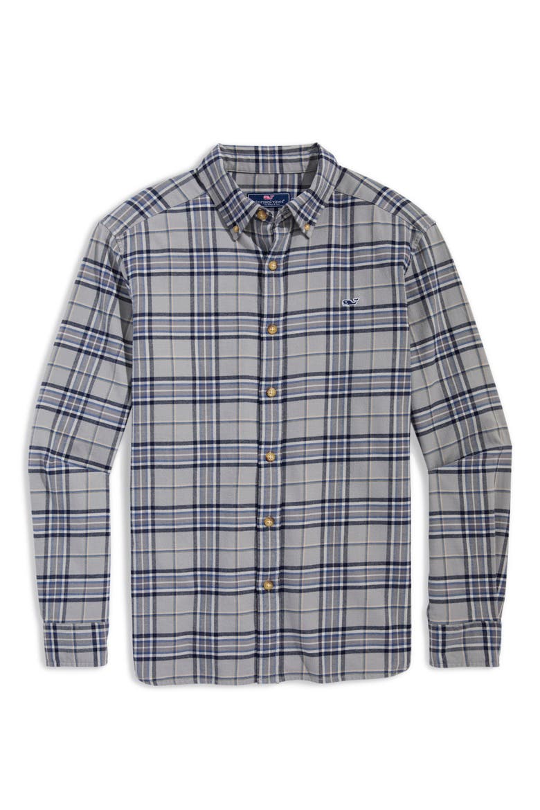 Plaid Whale Flannel Button-Down Shirt, Alternate, color, FA24_18 - ULTIMATE GREY
