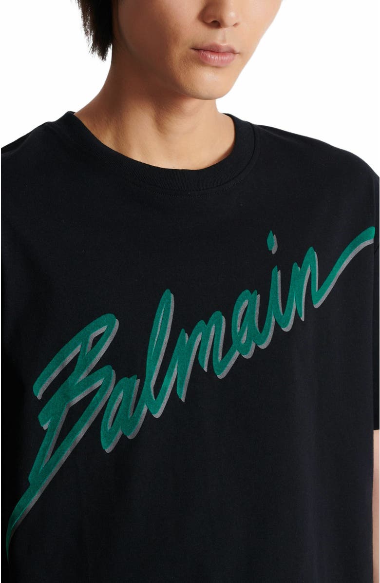 Balmain Lettre Flocked T-Shirt In Cotton, Alternate, color,