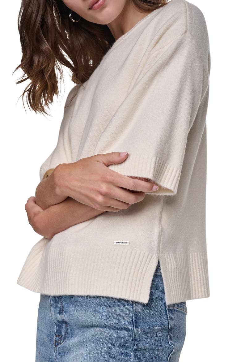 Boxy Short Sleeve Sweater, Alternate, color, EGGNOG