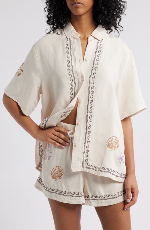 Rip Curl Beach Party Embroidered Linen Blend Camp Shirt in Off White  product