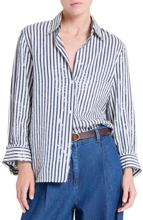 Next Morning Sequin Stripe Button-Up Shirt