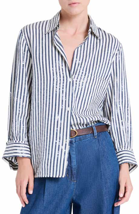 Next Morning Sequin Stripe Button-Up Shirt