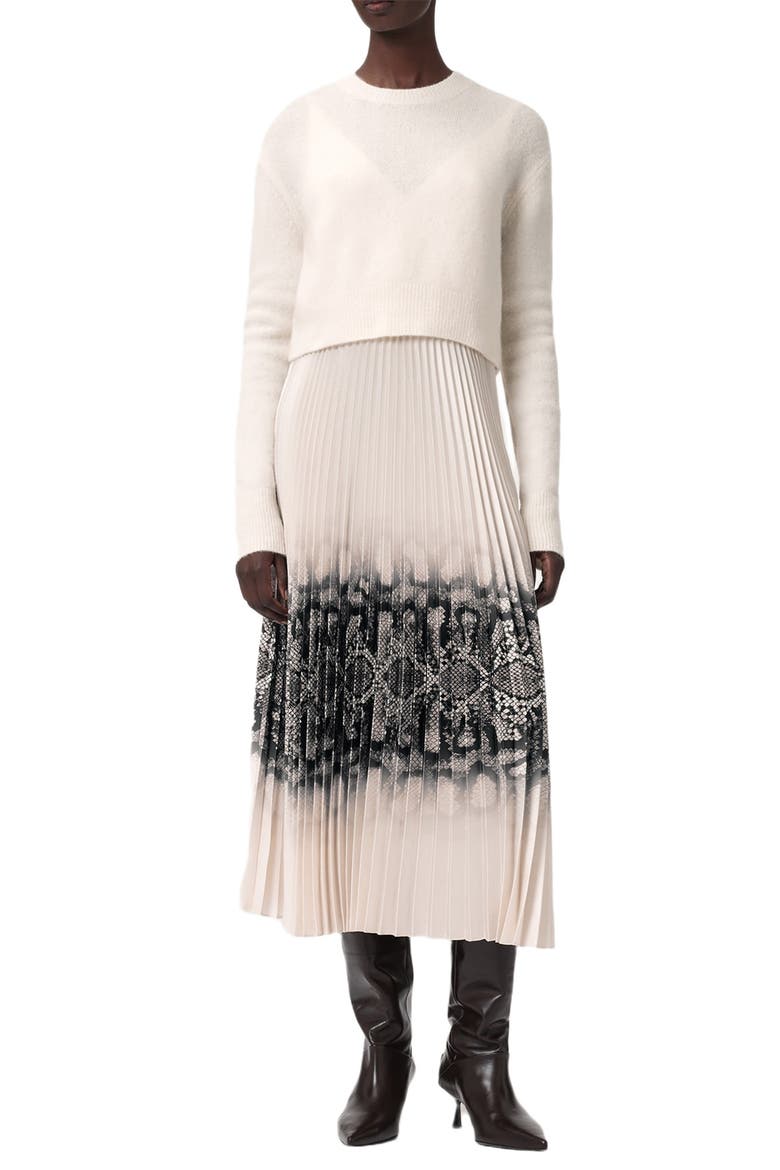 Curtis Ophis Two-Piece Sweater & Pleated Midi Dress, Main, color, CHALK WHITE