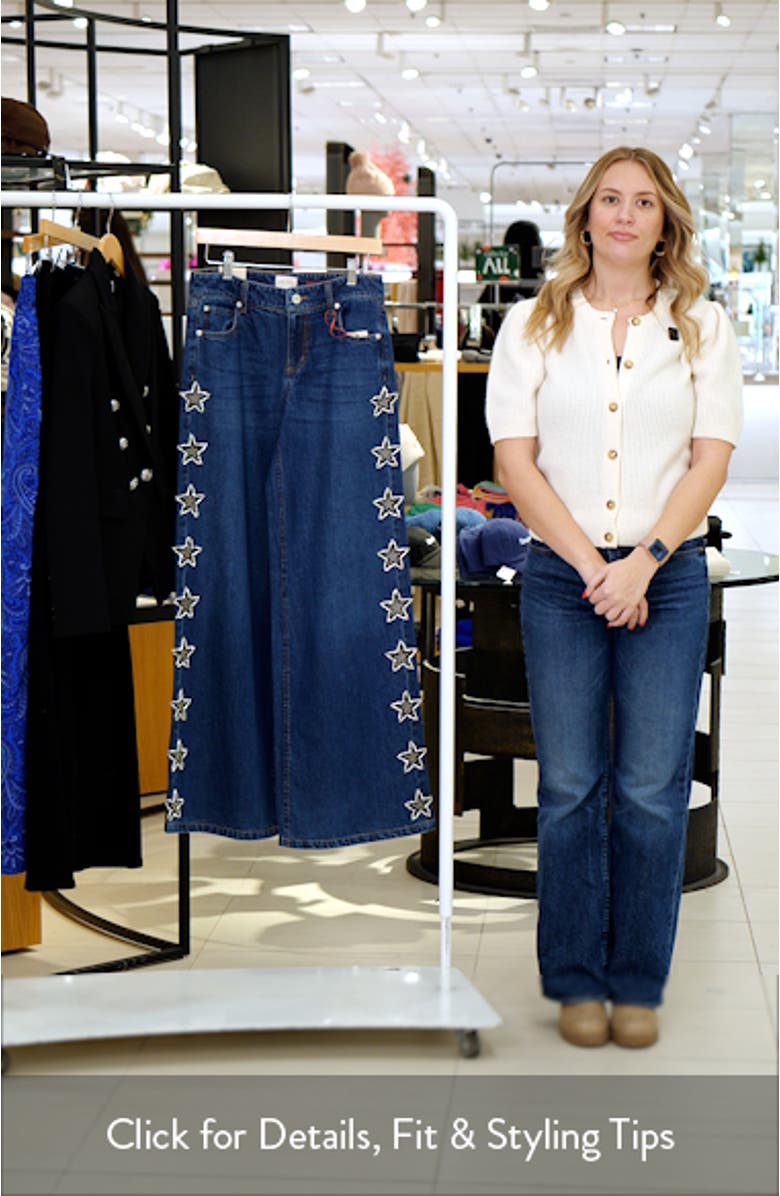 Amazing Embellished Star Cutout Wide Leg Jeans, sales video thumbnail