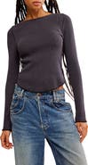 Free People Easy Does It Long Sleeve Waffle Knit Cotton T-Shirt