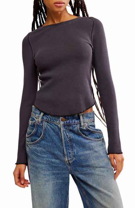 Free People Easy Does It Long Sleeve Waffle Knit Cotton T-Shirt