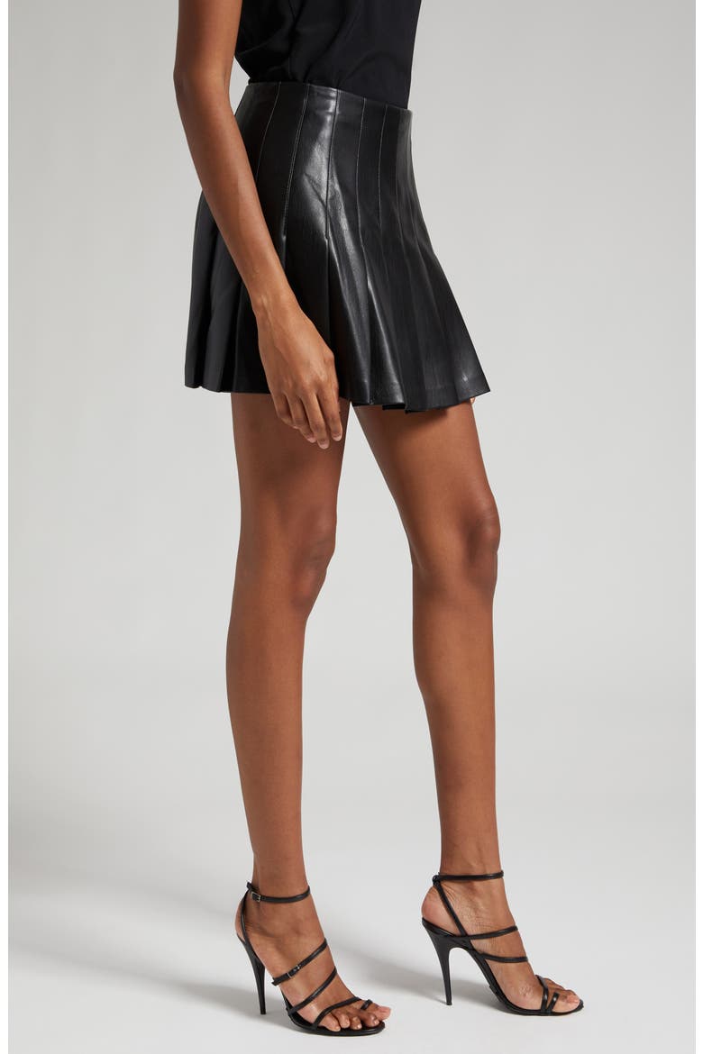 Carter Pleated Faux Leather Miniskirt, Alternate, color, BLACK