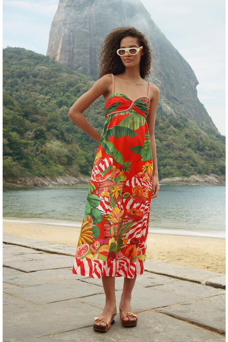 fruit dress 100% Cotton Ivory Tropical Print Midi - All Dresses The flowy style FARM Rio Fruit Trolley Maxi