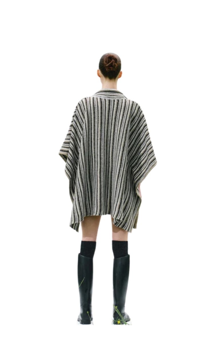 Labeca London Juniper Striped Wool Cape, Alternate, color, Black