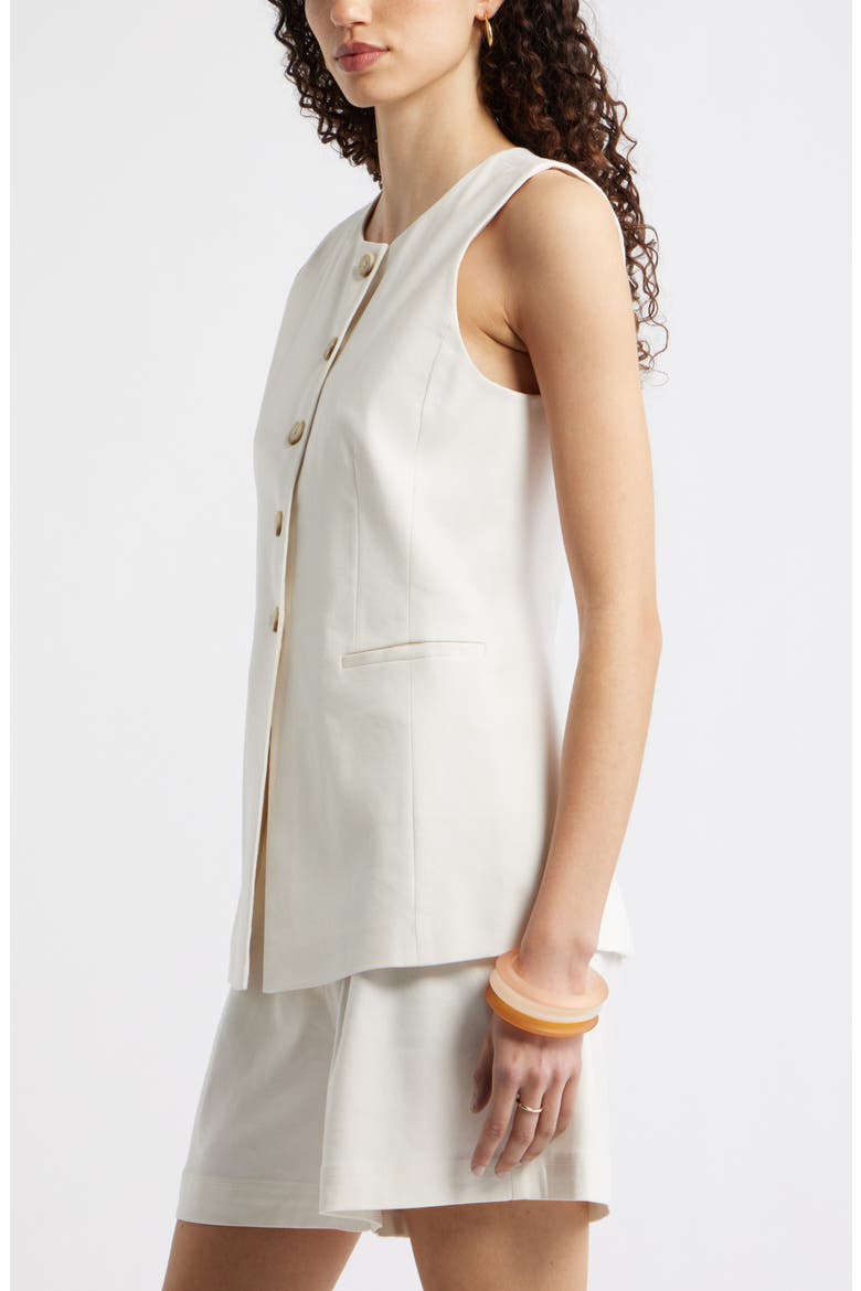 Linen Blend Longline Vest, Alternate, color, IVORY TOFU