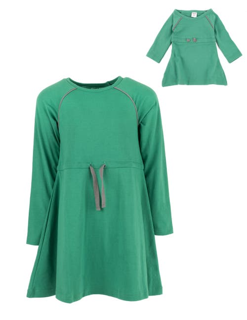 Leveret Girls Bow Tie Dress With Matching Doll Dress In Green