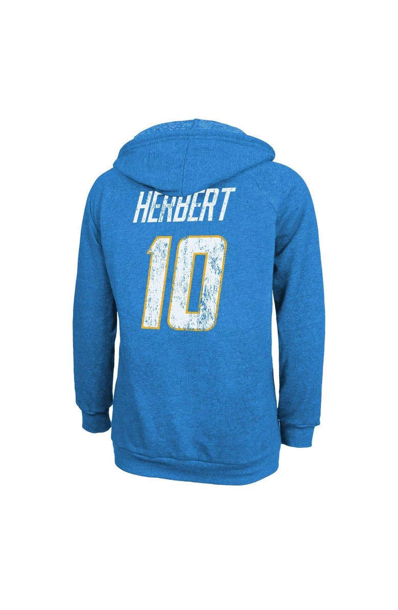 Majestic Threads Women's Majestic Threads Justin Herbert  Powder Blue Los Angeles Chargers Name & Number Tri-Blend Pullover Hoodie, Alternate, color, Powder Blue