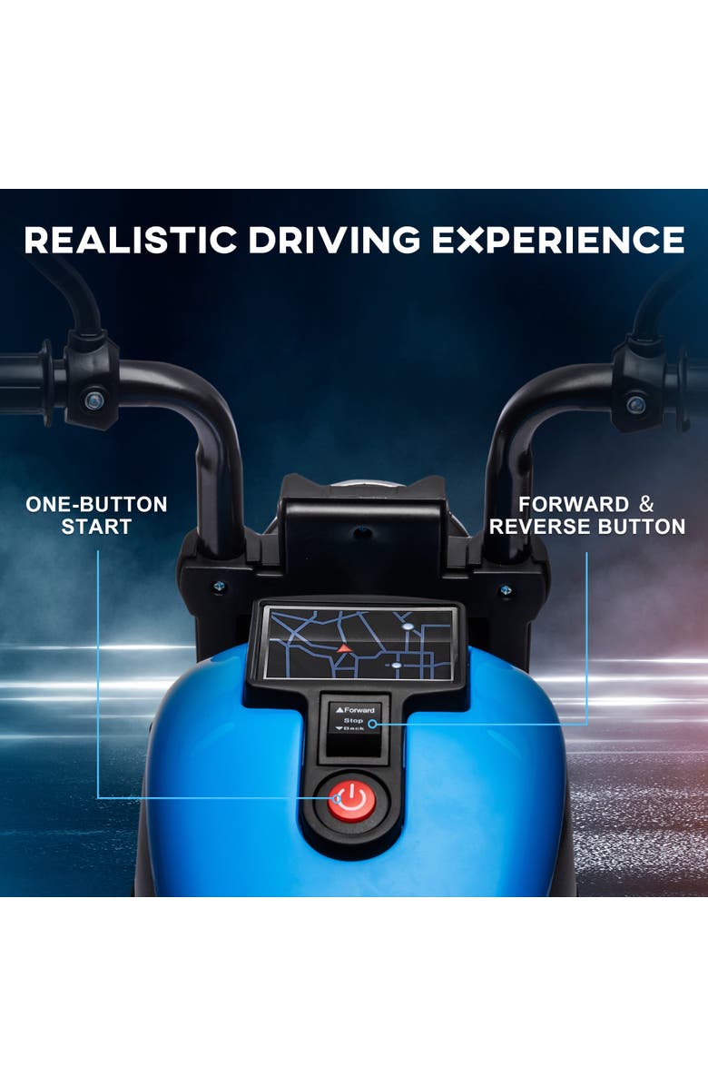 Aosom 6V Kids Motorcycle with Training Wheels Single Button Start Headlight, Alternate, color, Blue