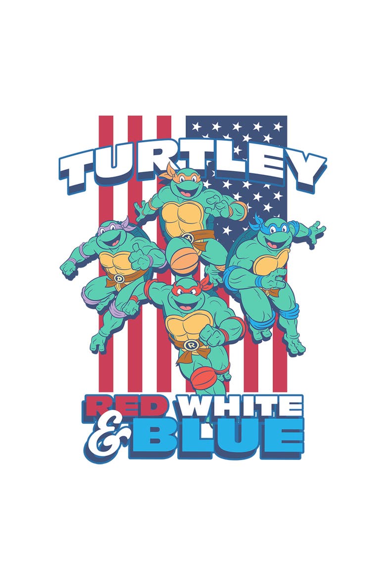 Junior's American Red White and Blue Turtley Short Sleeve Graphic T-Shirt, Alternate, color, White