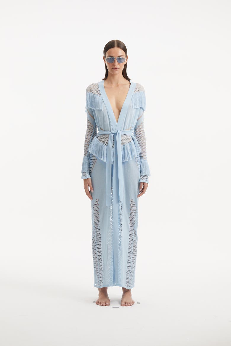 Itzel Knitted Mesh Long-Sleeve Kaftan, Alternate, color, Blue