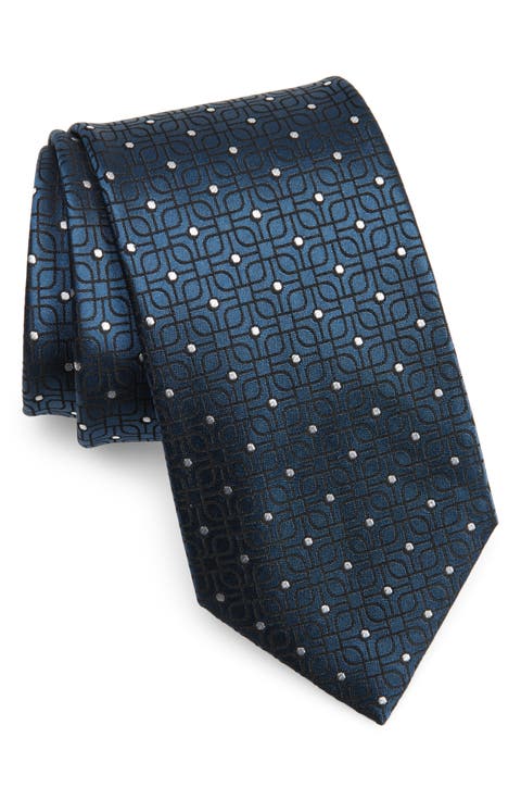 Embroidered Polka Dot Geo Silk Tie