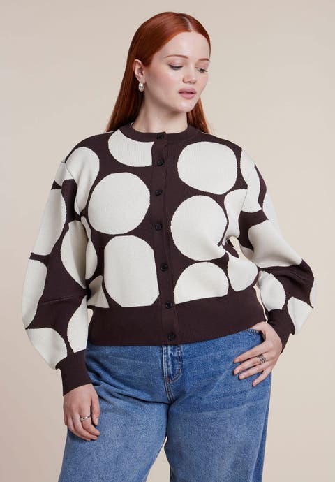 Intarsia Knit Puff Sleeve Cardigan