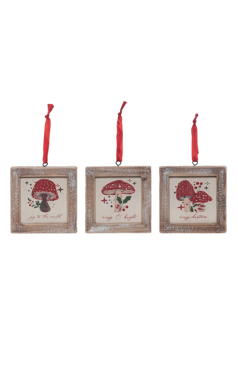 Transpac Wood Merry Mushroom Block Ornament Set of Three Christmas Decor, Main, color, Multi