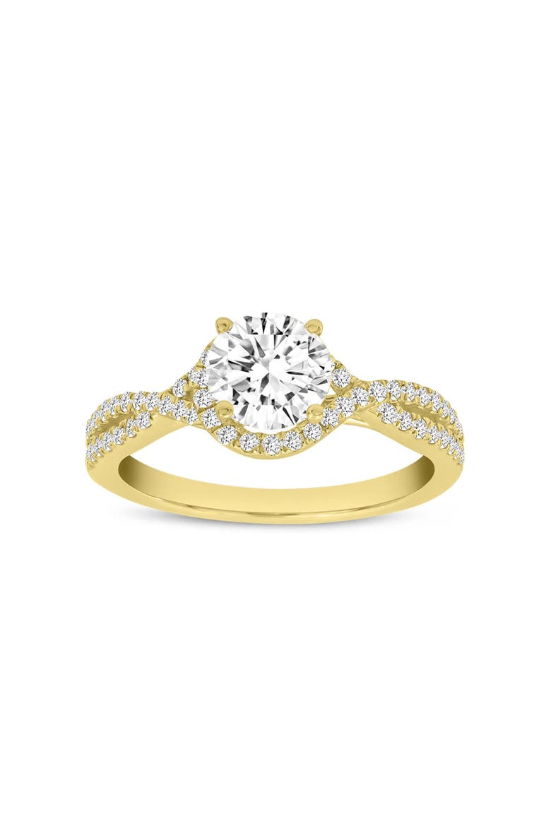 Bijou 14K Yellow Gold Round Cut Lab Grown Diamond Halo Engagement Ring - 2.25 Ct, Main, color, 14K Yellow Gold