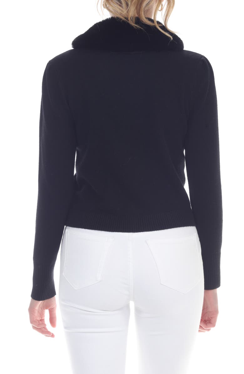 RAIN AND ROSE Faux Fur Collar Cable Stitch Cardigan, Alternate, color, 