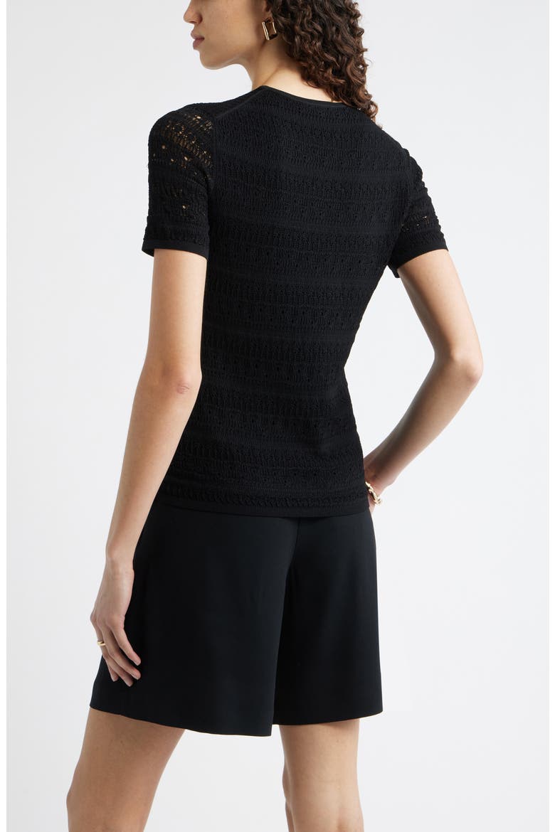 Pointelle Knit Crewneck Sweater, Alternate, color, BLACK