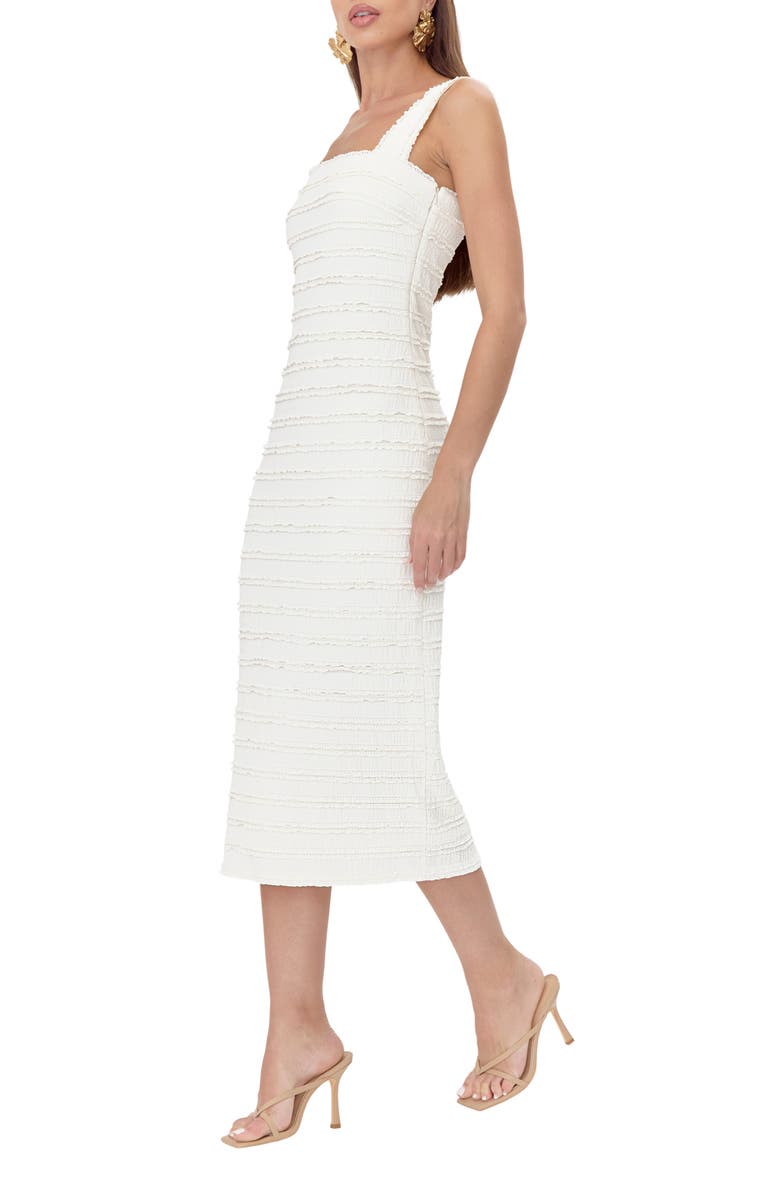 Adelyn Rae Lara Lace Trim Textured Body-Con Midi Dress, Alternate, color, Cream