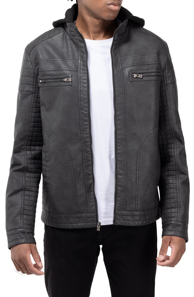 XRAY Faux Shearling Lined Faux Leather Racing Jacket, Main, color, Steel