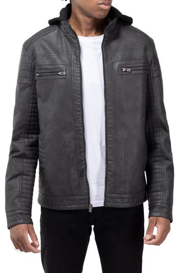 X-ray Xray Faux Shearling Lined Faux Leather Racing Jacket In Steel