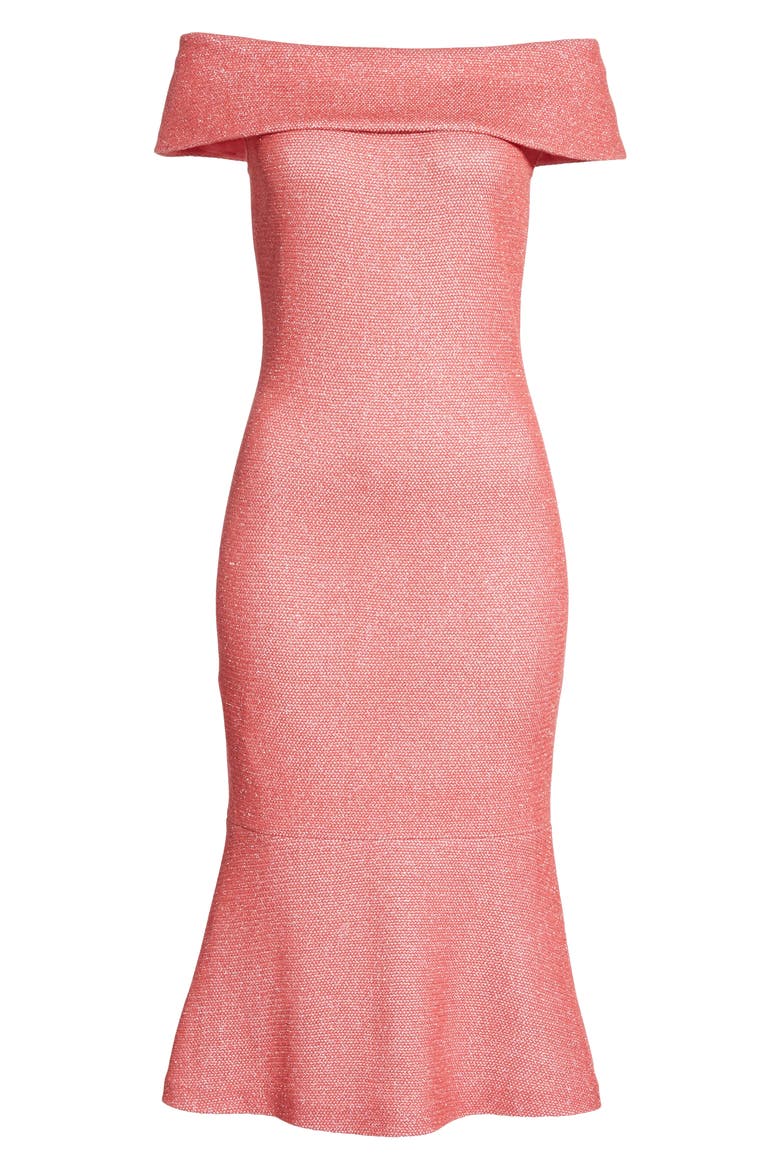 Links Sequin Off the Shoulder Dress, Alternate, color, CORAL