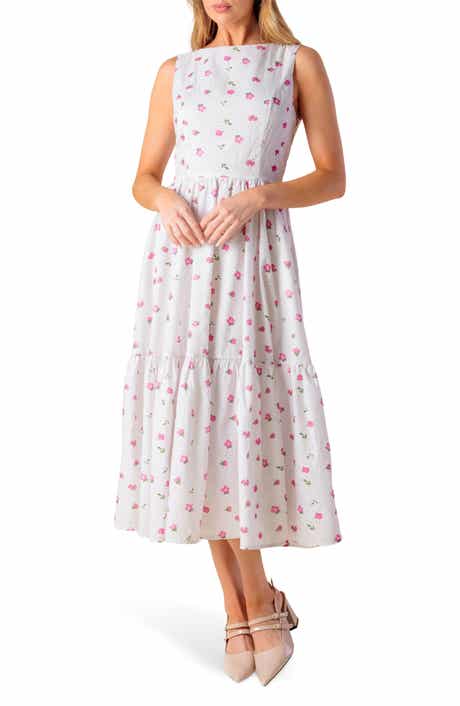 FLYING TOMATO Floral Embroidered Eyelet Cotton Blend Fit & Flare Dress